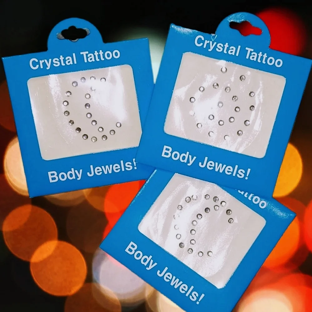 Lot: Stick-on Rhinestone Designs Body Jewels + Crystal Bow Earrings